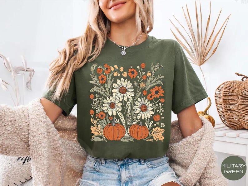 Boho Fall Floral Shirt, Retro Fall shirt, Autumn Vibes Shirt, Pumpkin Season Graphic Tee, Vintage Fall Pumpkin Aesthetic Vintage Fall Shirt bild 7
