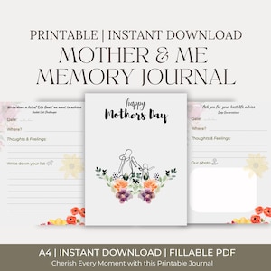 Mother & Me Memory Journal | Printable Mother&#39;s Day Gift | Mom and Child Keepsake | Instant Download PDF