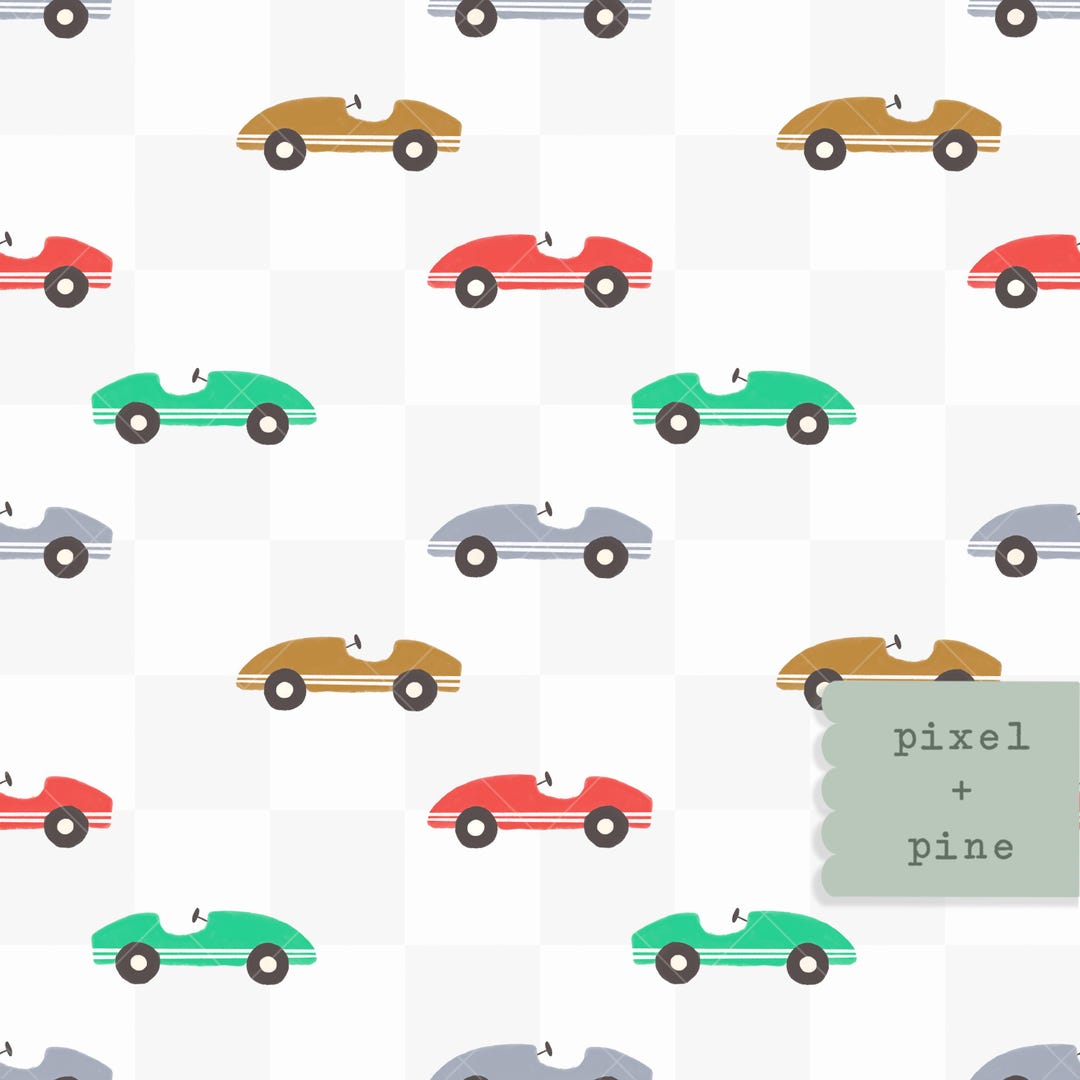 Race Cars Checkered Seamless Repeat Digital Pattern PNG Download 12”x ...