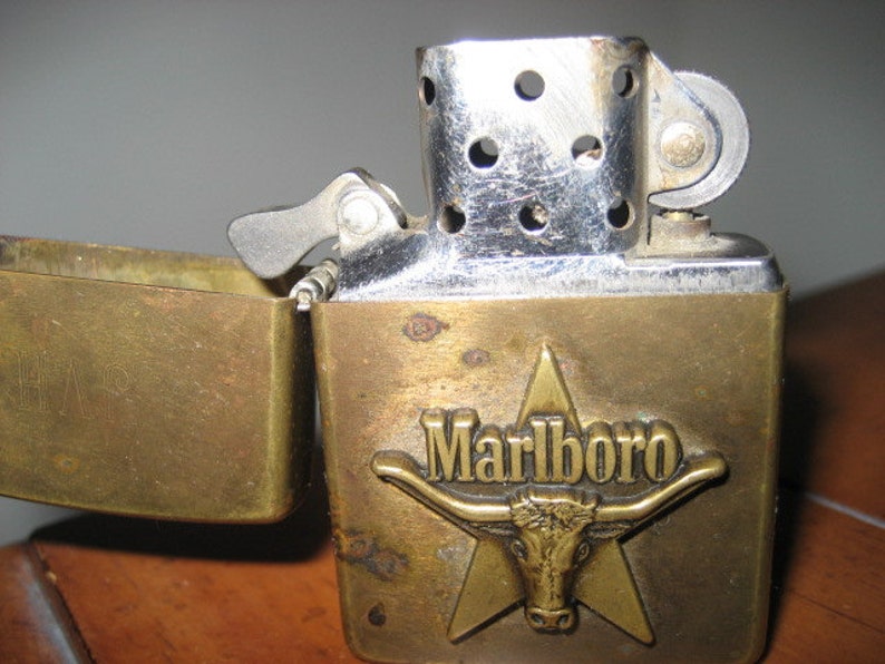 ZIPPO MARLBORO Lighter Brass very old vintage inscribed Etsy