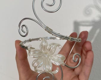 Upper Arm Cuff Silver – Adjustable Flower Arm Cuff Jewelry