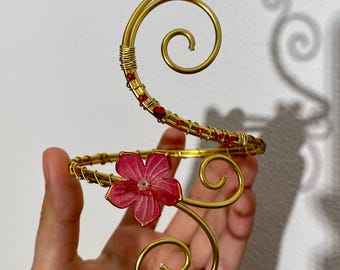 Upper Arm Cuff Gold – Adjustable Flower Arm Cuff Jewelry