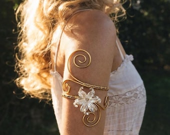 Upper Arm Cuff Gold – Adjustable Flower Arm Cuff Jewelry
