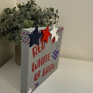 Fjärde juli Röd Vit och Brew Coffee Bar/Barskylt Silver/Red
