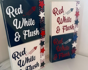 Fjärde juli badrumsskylt/röd vit och flush