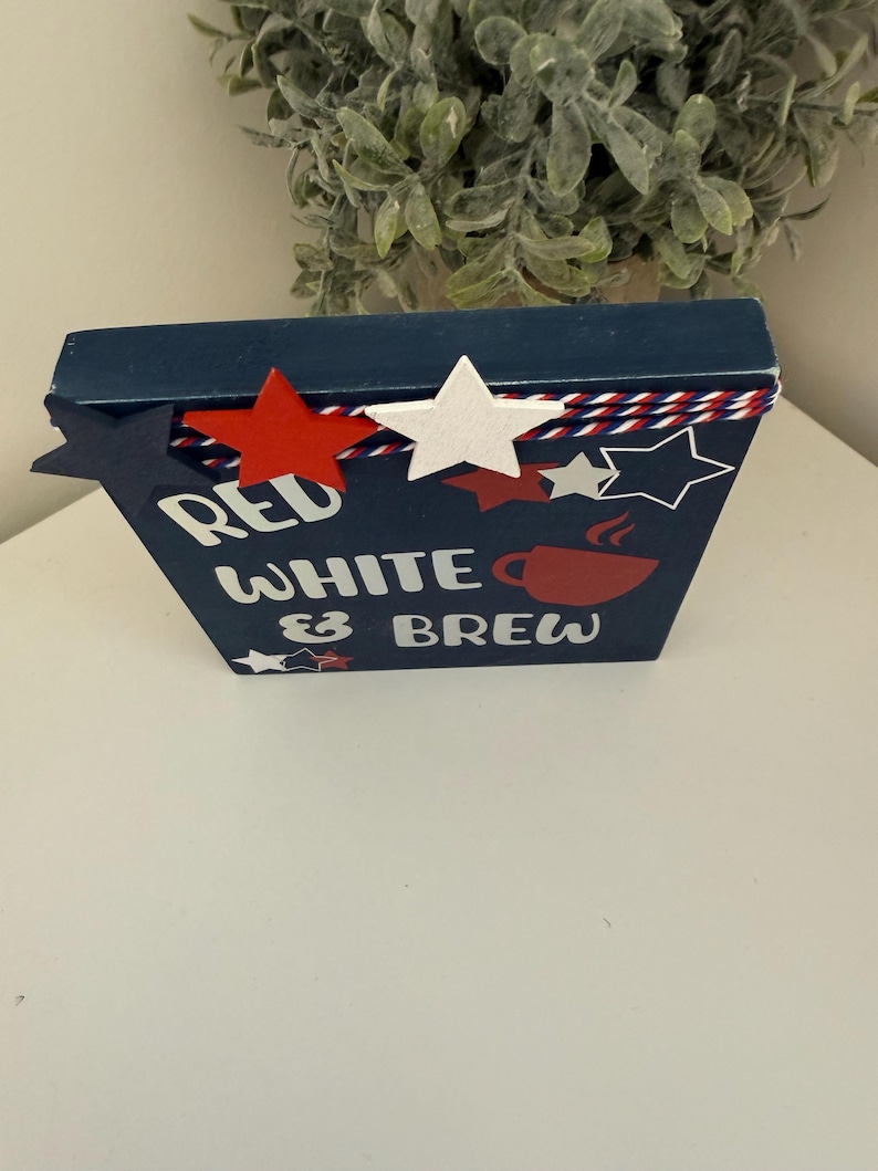 Fjärde juli Röd Vit och Brew Coffee Bar/Barskylt Navy/Silver