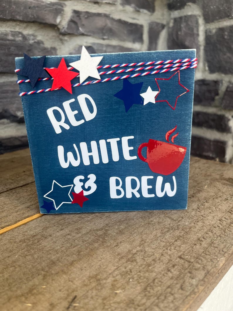 Fjärde juli Röd Vit och Brew Coffee Bar/Barskylt Navy Blue/White