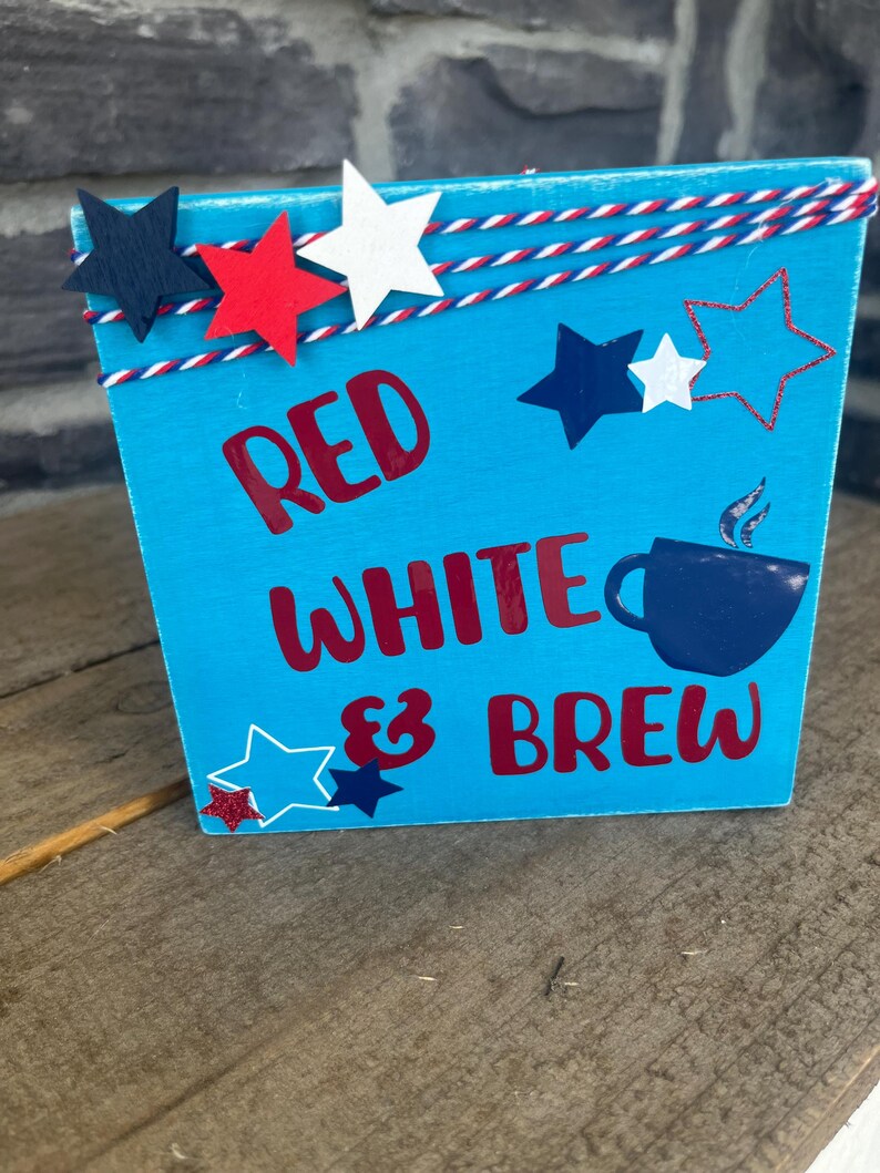 Fjärde juli Röd Vit och Brew Coffee Bar/Barskylt Turquoise Blue/Red