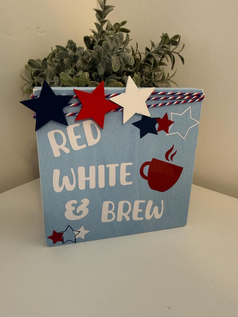 Fjärde juli Röd Vit och Brew Coffee Bar/Barskylt Light Blue/White