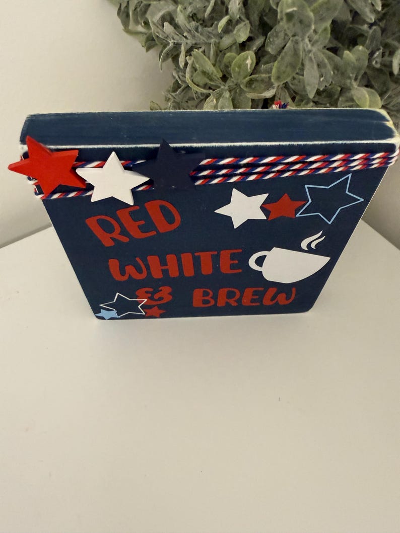 Fjärde juli Röd Vit och Brew Coffee Bar/Barskylt Navy/Red