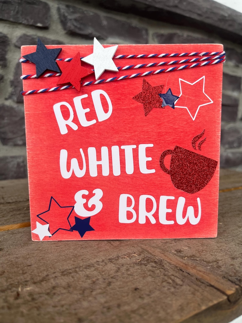 Fjärde juli Röd Vit och Brew Coffee Bar/Barskylt Red/White