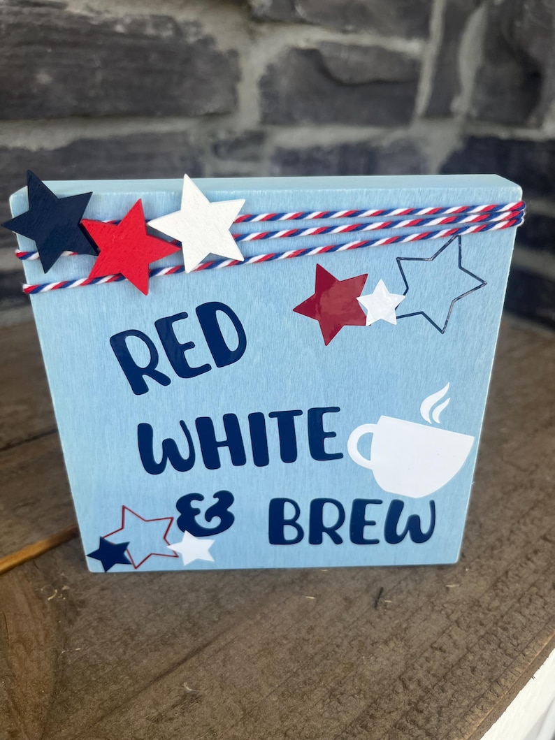 Fjärde juli Röd Vit och Brew Coffee Bar/Barskylt Light Blue/Navy Blue