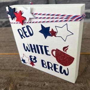 Fjärde juli Röd Vit och Brew Coffee Bar/Barskylt White/Navy Blue