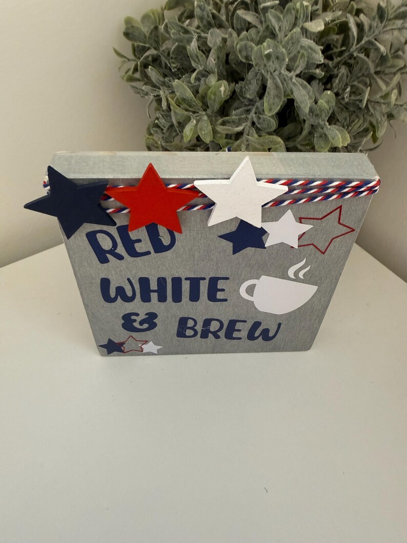 Fjärde juli Röd Vit och Brew Coffee Bar/Barskylt Silver/Navy