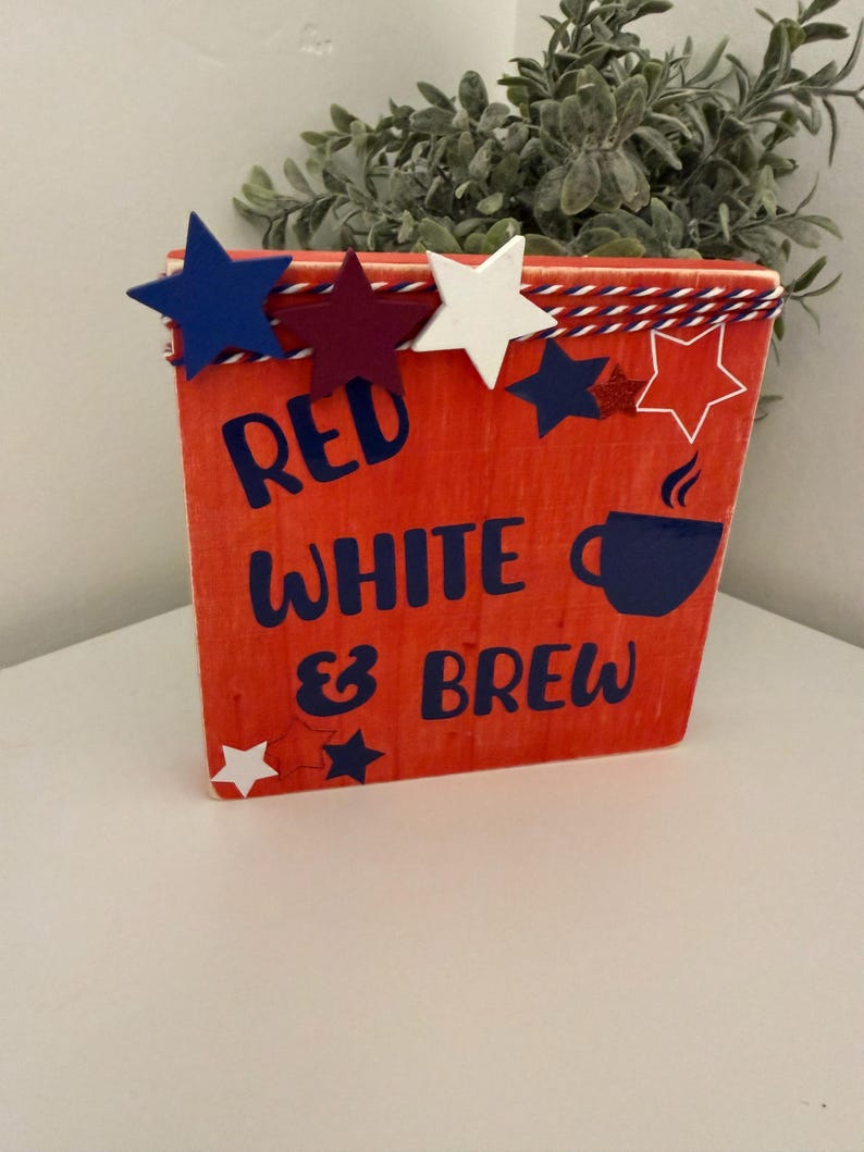 Fjärde juli Röd Vit och Brew Coffee Bar/Barskylt Red/Navy