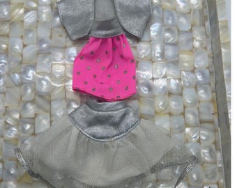 Mattel Barbie Doll Outfit Pink Polka Dot Halter Top Silver Tulle Skirt Hood Set