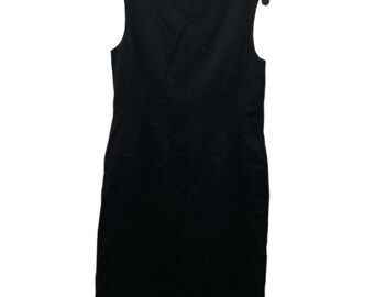 Lauren Ralph Lauren Black Worsted Wool Sheath Dress V-Neck Made in USA Size 10