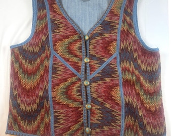 Veste en jean tissée City Blues by Koret pour femmes, taille M, aztèque du sud-ouest des années 80