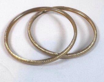 Gold Tone Textured Bangle Bracelets Set of 2 Stackable Women Fashion Jewelry