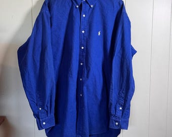 Ralph Lauren Blake Mens Large Cobalt Blue Button Down Cotton Long Sleeve Shirt