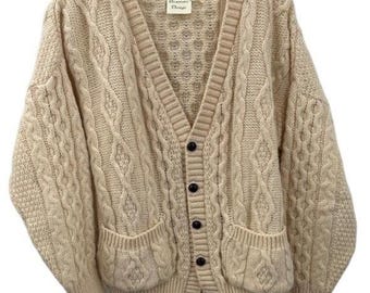 Émeraude - Pull cardigan crème en maille torsadée pour homme, grande taille épaisse, ivoire