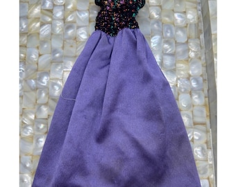 Vintage Mattel Genuine Barbie Purple Gown Metallic Multi Bodice 80s Doll Clothes