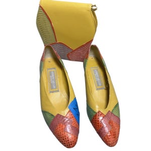 Andrew Geller Boutique Vintage Patchwork Snakeskin Pumps & Bag Set Yellow 9.5B