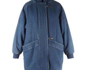 Denim Parka Dawn Blue Denim Jacket Flannel Lined Collar Snap Button Size XLarge