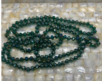 Vintage Style Emerald Green AB Faceted Glass Bead Long Flapper Necklace 28 Inch