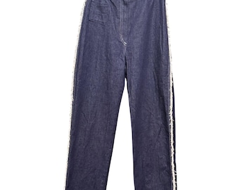 Vintage Straight Leg Denim Jeans Fringe Trim Dark Wash Style 61250 Size S(2-4)