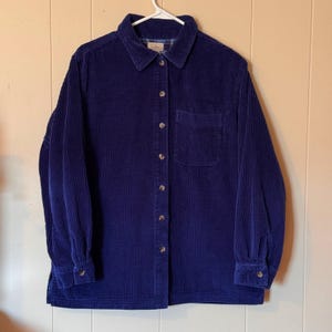LL Bean Mens Medium Navy Blue Corduroy Flannel Lined Shirt Jacket Button Vintage