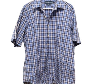 Camicia da uomo Ralph Lauren Blake a maniche corte in cotone a quadri blu, taglia L, con bottoni.