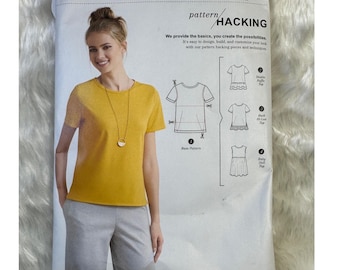 Simplicity 8376 Pattern Hacking Misses Knit Top XXS-XXL Ruffle Baby Doll Hi-Low