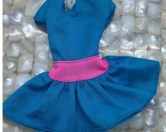 Vintage Genuine Barbie Blue Pink Short Sleeve Fit and Flare Doll Dress 90s