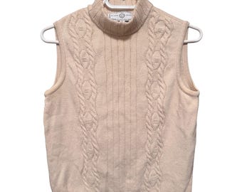 St John Sport Marie Gray Womens Small Cream Cable Knit Mock Neck Sweater Vest