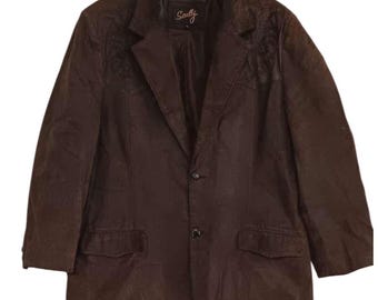 Blazer western en cuir marron Scully pour homme avec empiècement brodé, taille 48