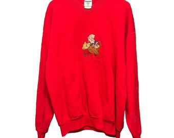 Jerzees Santa Claus Embroidered Crewneck Christmas Holiday Sweatshirt XLarge