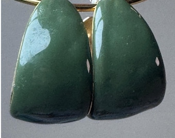 Vintage Gold Tone Avocado Green Enamel Hoop Butterfly Close Earrings