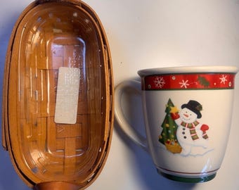 Longaberger Christmas Holiday Snowman 12 oz Mug Small Basket Dresden Ohio 1985