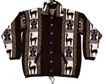 Tejidos Atahualpa Wool Alpaca Llama Tribal Cardigan Sweater Jacket XXL Ecuador