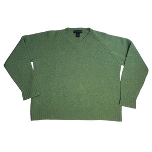 Giadone V-Neck Lambswool Sweater Men Size XL Green Long Sleeve Casual Knit