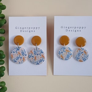 Abstract Mustard Floral Polymer Clay Earrings  - Unique Design