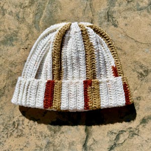 Scrap Yarn Crochet Ribbed Beanie White Multi