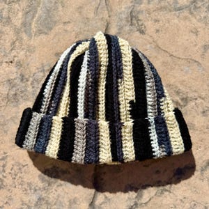 Scrap Yarn Crochet Ribbed Beanie Black Multi