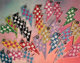 Skate lace charms checkered lightning bolts