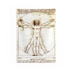 Puede incluir: Un dibujo en blanco y negro de una figura masculina desnuda en un círculo, con los brazos y las piernas extendidos. La figura está rodeada de formas geométricas y texto.