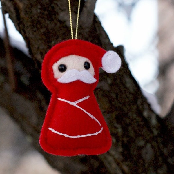 Ninja Santa felt ornament - hand sewn