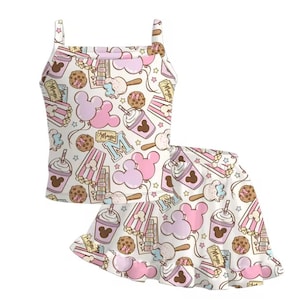 Pink Park Snacks Top & Skirt Set |Baby, Toddler, Child | Park Trip | Disneyland outfit