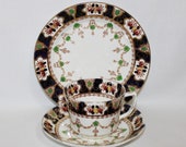 Royal Albion Tea Cup, Saucer and Dessert Plate - Pattern 2191 - Roses - Cobalt Blue and Gold