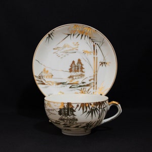 Kutani Meijyo China Lithophane Geisha Girl Tea Cup and Saucer